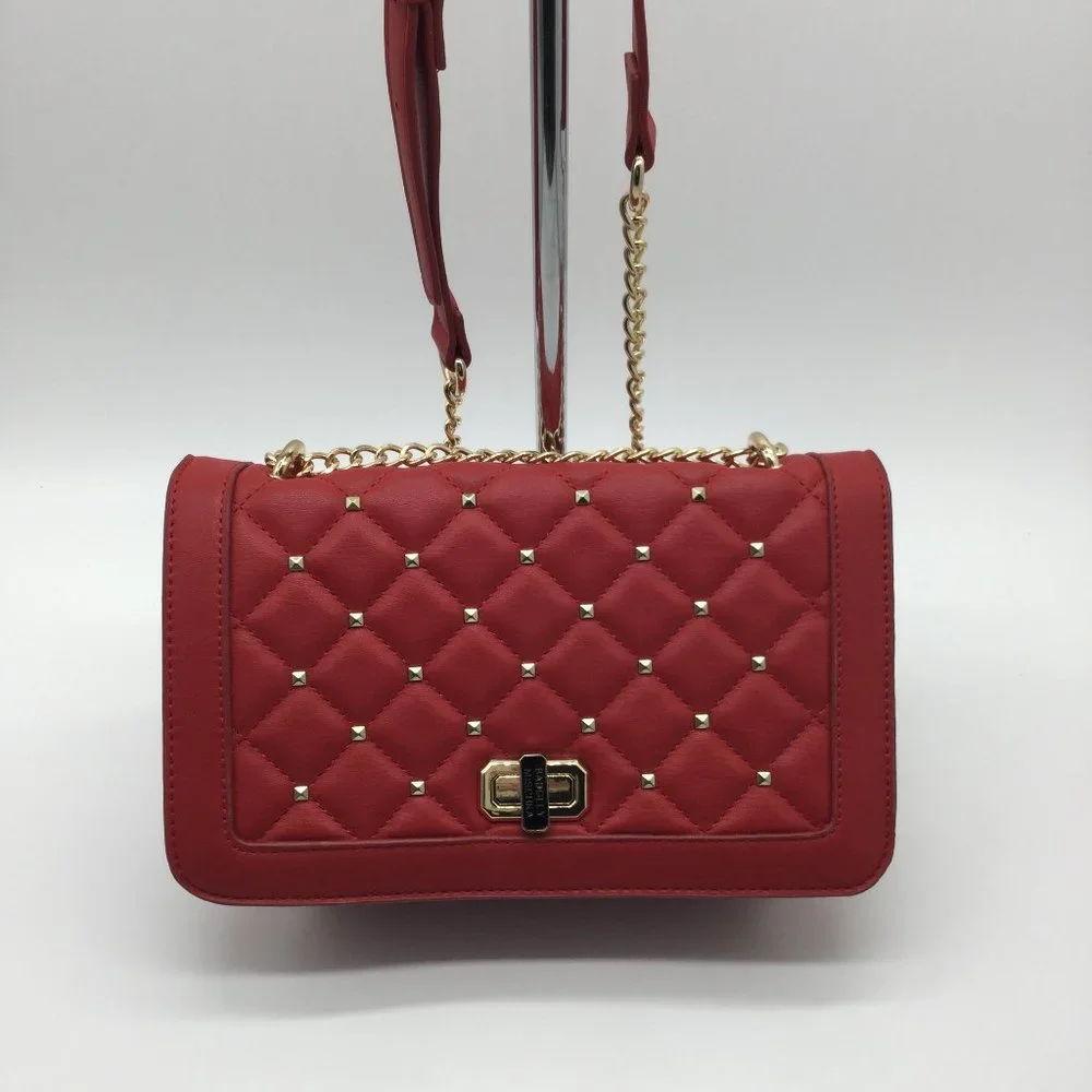Badgley Mischka Red Quilted Flap Faux Leather Purse